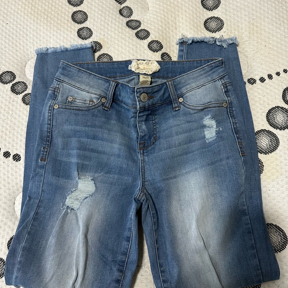Blue Distressed Ankle Jeans